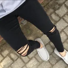 American eagle ブラック スキニーデニム ダメージ加工 6