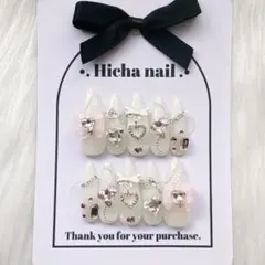 ネイルチップ リボン ハート フレンチガーリー ワンホン 韓国 地雷系 量産型
