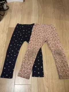 ユニクロ　フリースレギンス　2点セット ネイビー 星柄 ピンク 花柄