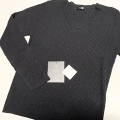 L'espoir 黒　Vネック リブニット　セーター 長袖　Lサイズ　新品未使用