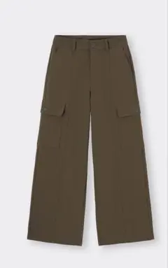 gu カーゴワイドパンツ　ジーユー　カーゴパンツ　カーキ　L