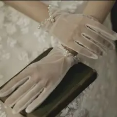 【新品】シースルー　ウェディンググローブ パール　シフォン　結婚式　ウェディング