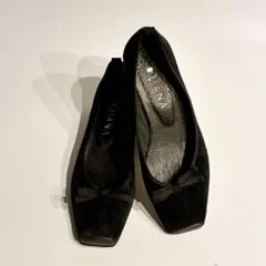 DIANA 黒 バレエシューズ 23cm スクエアトゥ リボン フラットのサムネイル