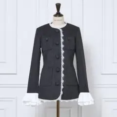 MISTREASS Lace Trim Ruffle Sleeve Jacket