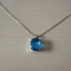 S925 ブルートパーズ 一粒ネックレス 楕円 シンプル