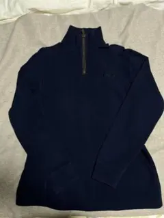 ダブルポニー刺繍　ネイビー ハーフジップ ニット　トレーナー