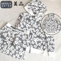 パーリーゲイツ セットアップ　パーカー　スカート　チェック　花柄　裏毛　ネイビー