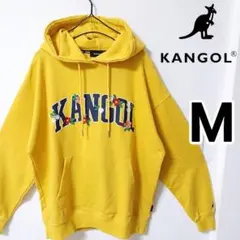 KANGOL イエロー 花柄ロゴ プルオーバーパーカー カンゴール 裏毛 男性M