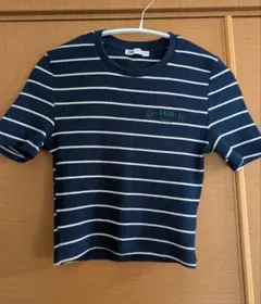 ZARA◆ボーダー クロップドTシャツ M　濃紺　白　春夏