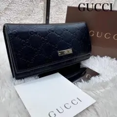 09 美品 GUCCI 二つ折り財布 長財布 シマ ネイビー 紺色 n9 - メルカリ