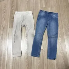 キッズ パンツ 長ズボン H&Mデニム、白2枚セット 110cm