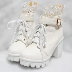 ホワイト レース付き ブーティ 高ヒール