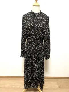 ローリーズファーム　長袖シャツワンピース　ロング丈　小花柄　ブラック　Lサイズ