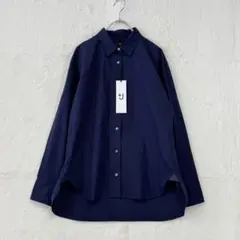 ユニクロ×プラスジェイ【M】紺 長袖シャツ 綿100 レディース オーバーサイズのサムネイル