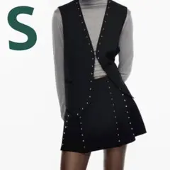新品　ZARA ザラ　スタッズ　ベスト　ブラック　S