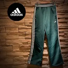 【激レア】y2k/adidas/トラックパンツ/フレア/グリーン/刺繍ロゴ/S