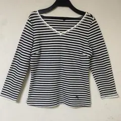 美品 バーバリーロンドン ボーダーTシャツ カットソー ストレッチ ロゴ刺繍 Mのサムネイル