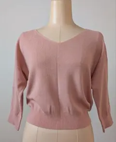 【PROPORTION】ピンク Vネック 五分袖ニットセーター