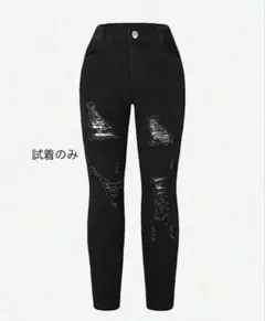 未使用　スキニー　デニム　ダメージ　ブラック　黒　150 S 女の子　レディース