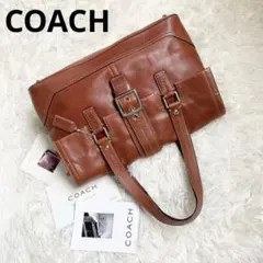 極美品 COACH ミニボストン 革 レザー A4収納 フラップ ブラウン