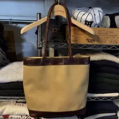 希少 90s ラルフローレン 本革レザー 帆布 トートバッグ ブラウンベージュ