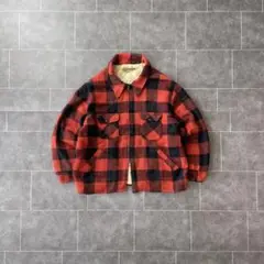 60's vintage ブロックチェック ウールブルゾン 赤黒 XL