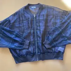 ネイビー系チェック ジップアップジャケット