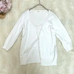 【ZARA KNIT】カーディガン ニット　Lサイズ　白　七分袖