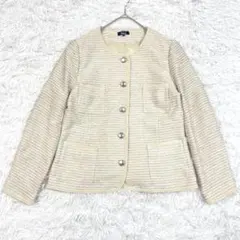 パート2 PART2 ノーカラージャケット ツイード調 LL 13号 きれいめ