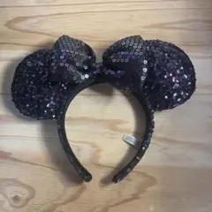 ディズニー　カチューシャ　リボン　スパンコール　 黒　カラフル