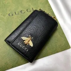 ◇極美品◇グッチ アニマリエ ビー キーケース 5連 レザー ゴールド×ブラック