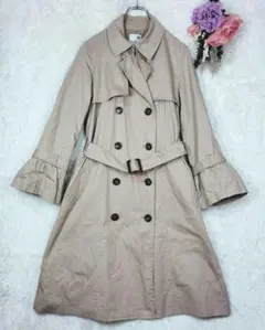 アース　トレンチコート　ロング　袖口フレア　ウエストベルト　綿　ラッパ袖