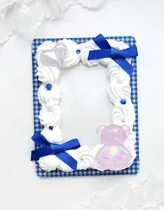 ホイップデコ　B8硬質トレカケース　青　ギンガムチェック　テディベア