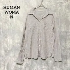 HUMAN WOMAN ストライプ長袖シャツ　パープル　S ビジネス　オフィス