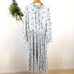 T1222 イング　ワンピース　花柄　長袖　ゆったり　フェミニン　M ロング