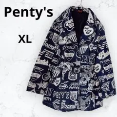 ＊ペンティーズ＊総柄 デニムコート XL S-M相当 中綿 キルティング 派手