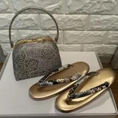 和装用バッグと草履のセット　金色青系