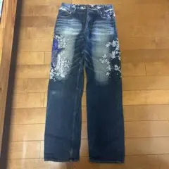 豊天商店 和柄ジーンズ 鷲 鷹 刺繍 デニムパンツ L 派手 刺し子 Y2K 