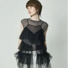 人気新品タグ付きla belle etudeティアードチュニックブラックレース