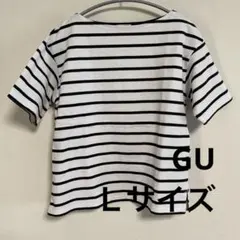 【GU】 白黒ストライプ 半袖 Tシャツ ボートネック L