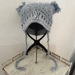 ハンドメイド　猫耳帽子　ビーニー　ふわふわ　y2k ニット帽