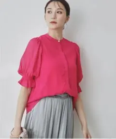 【美品】シアー素材キャンディースリーブブラウス ピンク