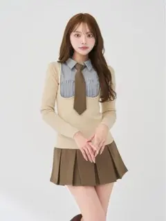 Darich ネクタイシャツドッキングニットミニワンピース