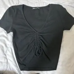 ZARA ブラック Vネック クロップドTシャツ S
