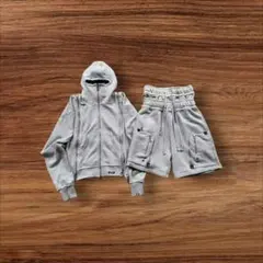 グレー フード付きパーカーセットアップ