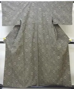 【SALE30%OFF】中古美品 おしゃれ紬 グレー クリーム色