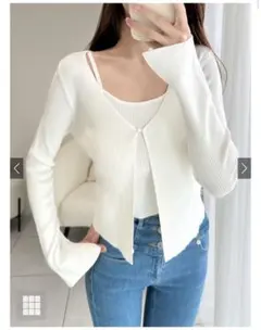 キャミ付きフレアスリーブリブニットカーディガン[dr597]