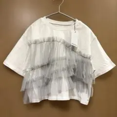 新品✨チュールフリル 半袖Tシャツ ホワイト