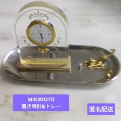 MIKIMOTO 猫のフィギュア付き金属製トレイと 置き時計