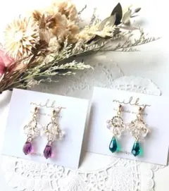 再販⑅*ॱ˖•エメラルド/ファルファーレピアス/イヤリング